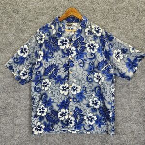 Street Culture Shirt Mens Large Short Sleeve Button Up Blue Floral Polyester